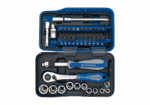 Zestaw narzędzi 1/4" 39 cz. (nasadki krótkie, 6-kąt. 5 - 14mm + bity, z grzechotką i akcesoriami)