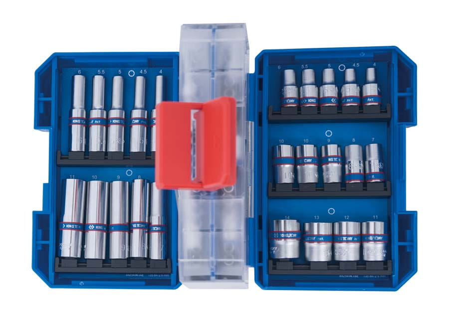 Zestaw narzędzi 1/4" 48 szt. (nasadki krótkie 6-kąt. 5 - 14mm + bity) - obrazek 3